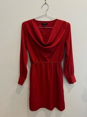 Banana Republic Petite Red Long Sleeve Cowl Neck Dress